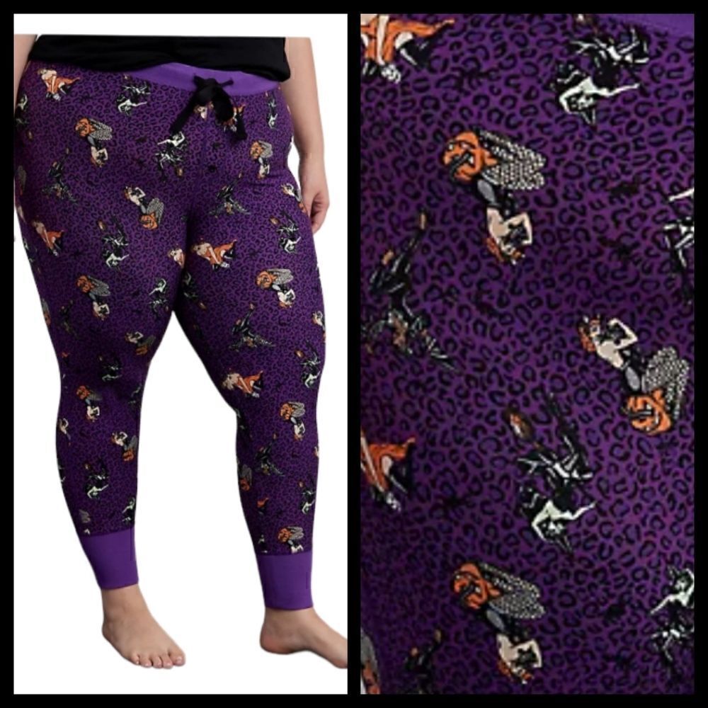 1X 14W 16W Torrid Purple Leopard Foxy Sleep Legging Witches Pinup Girl Halloween